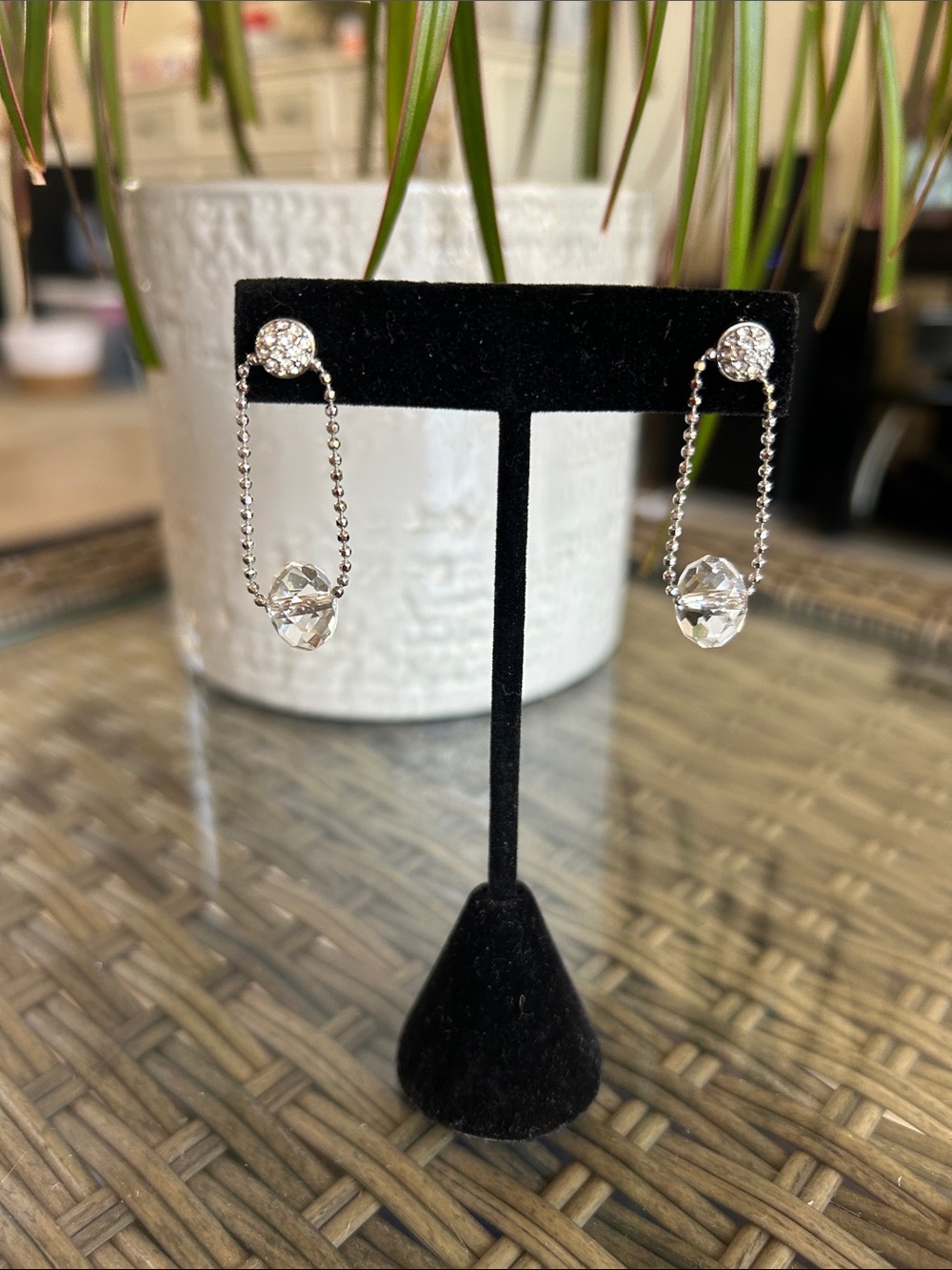 Swarovski Clear Crystal Drop Chain Earrings in Silver